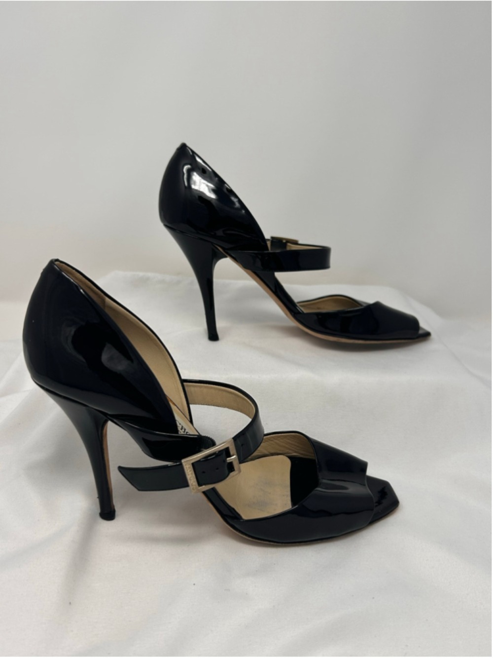 Jimmy Choo Lumiere Black Patent Leather D’Orsay Open Toe Heels Size 38